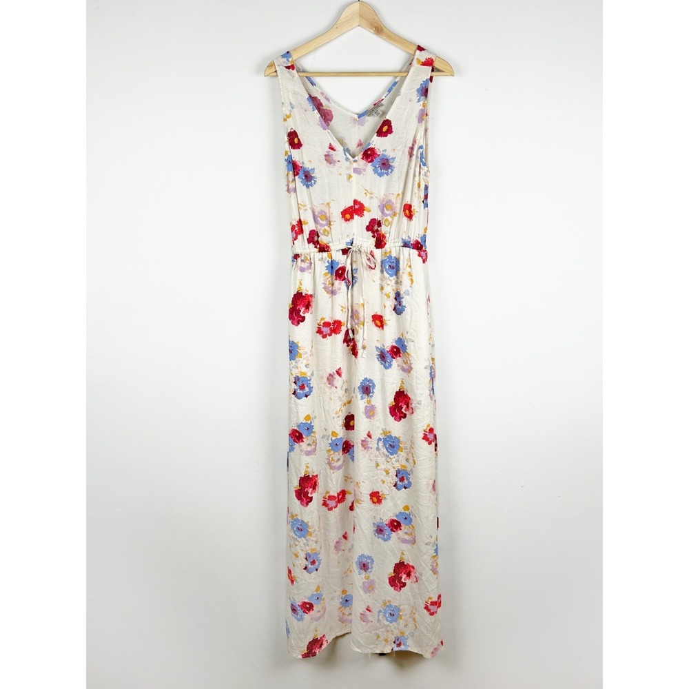 Lucky Brand Dress Women's M Multicolor Floral Sleeveless Drawstring Maxi